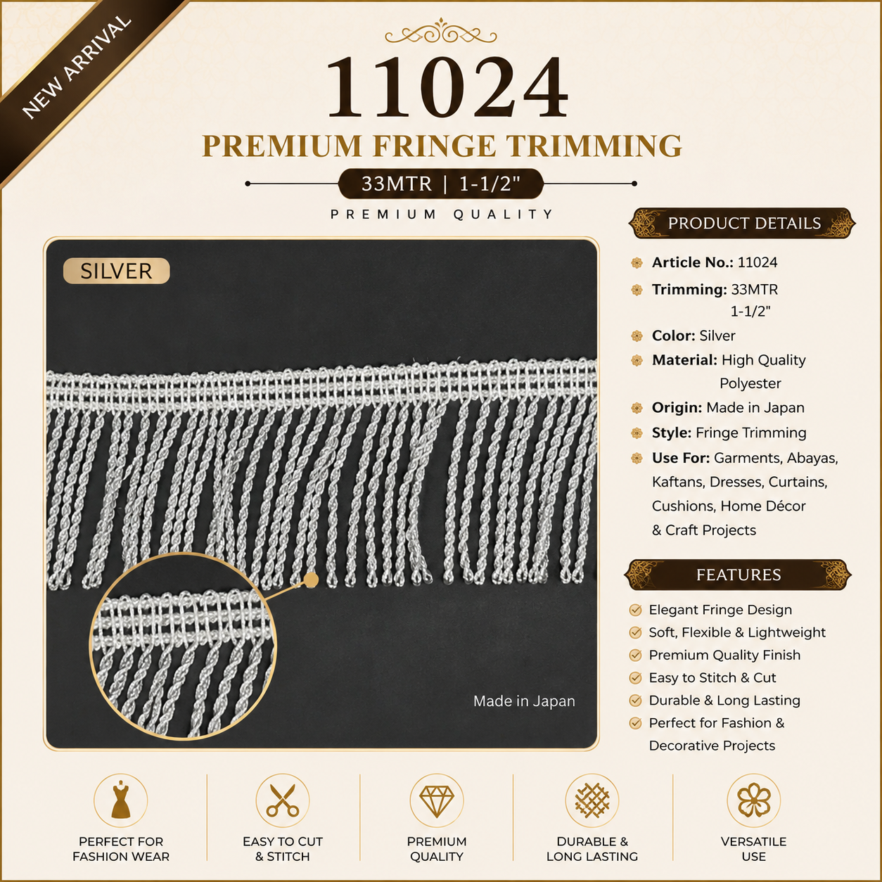 Japanese Silver Fringe Trimming Lace –(11024)