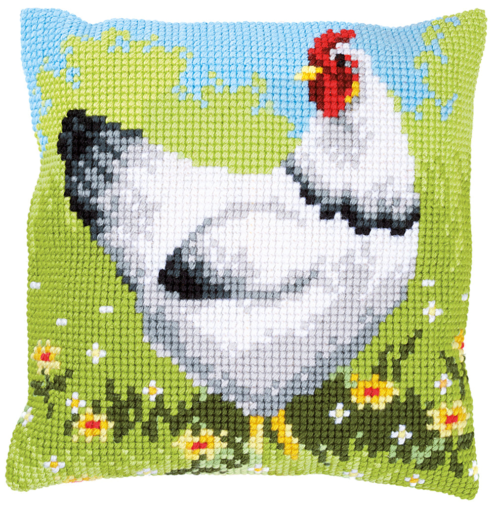 VERVACO CROSS STITCH CUSHION KIT WHITE CHICKEN (PN-0157393)