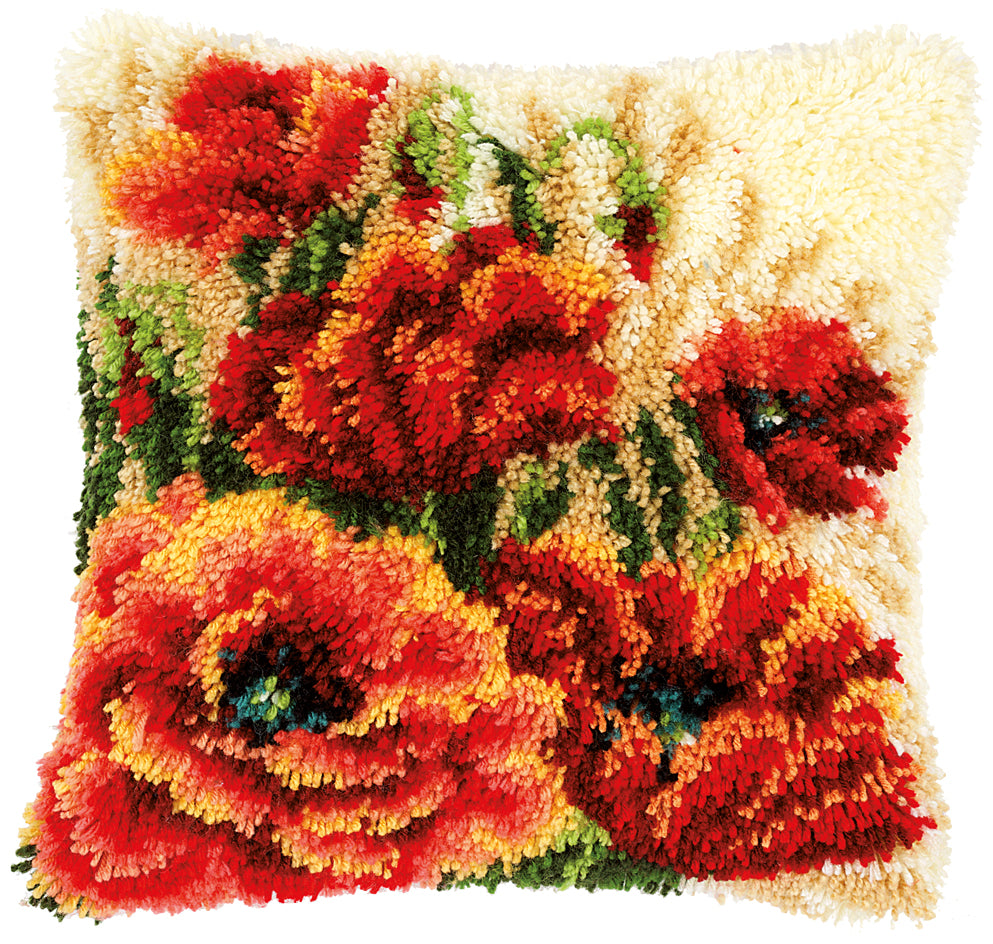 VERVACO LATCH HOOK CUSHION KIT PINK POPPIES (PN-0155264)