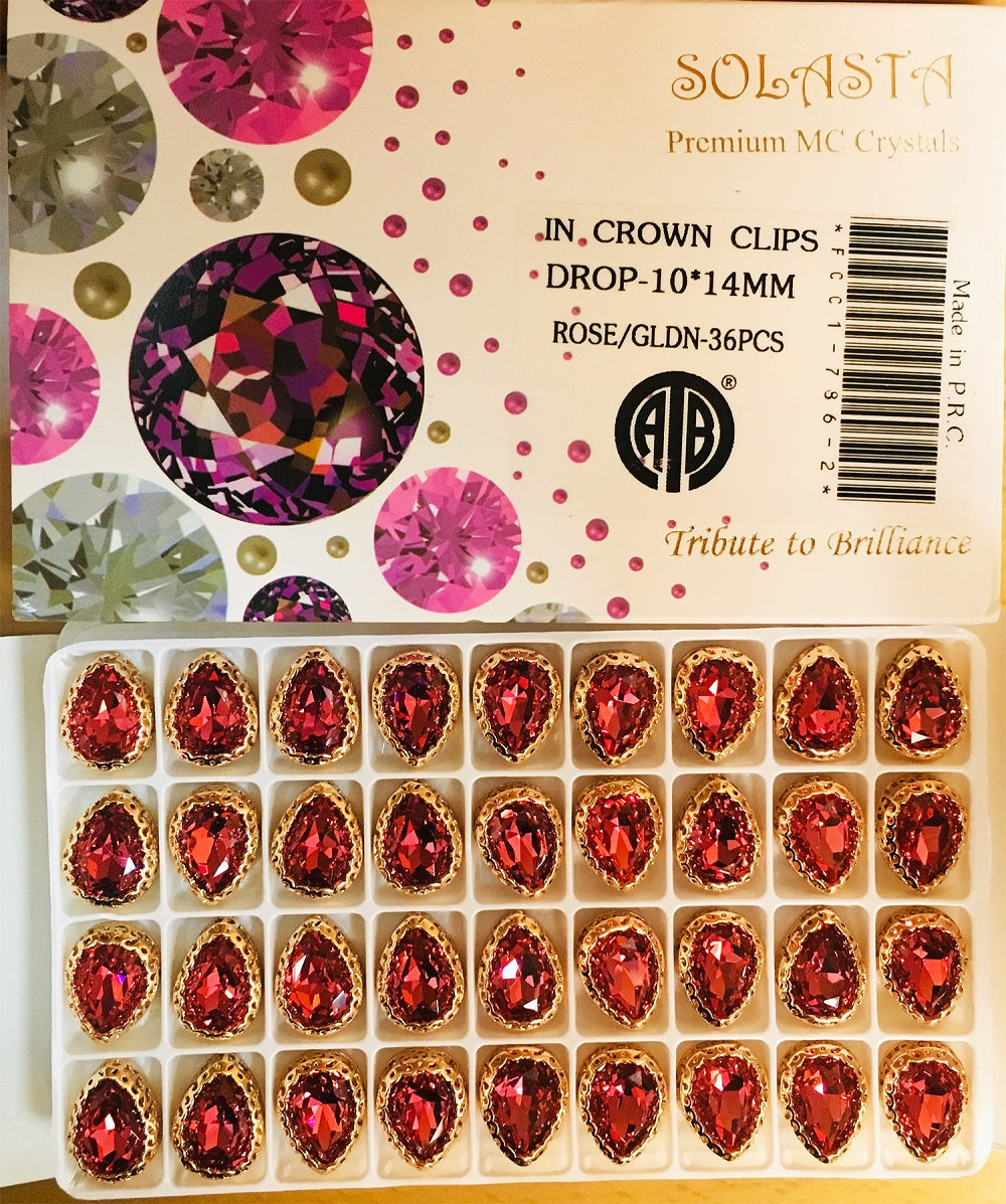 CRYSTAL STONES:36PC (DROP-10X14/ROSE)