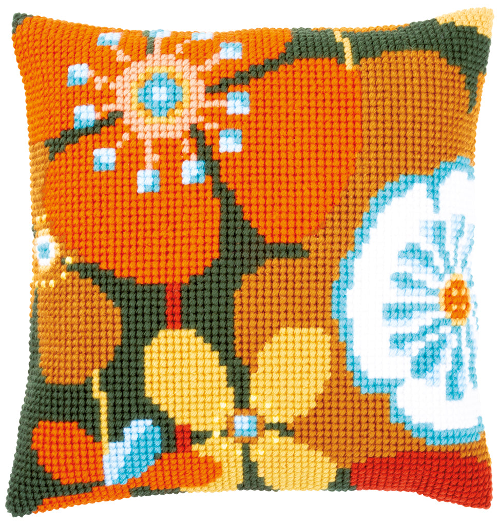 VERVACO CROSS STITCH CUSHION KIT RETRO FLOWERS (PN-0156667)