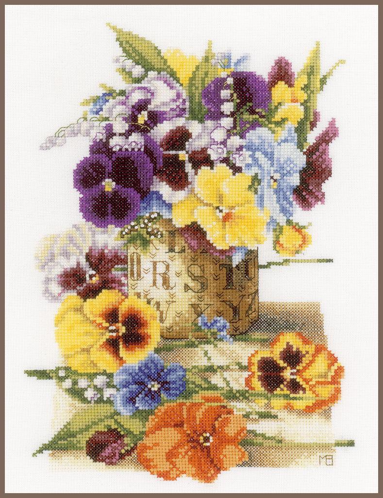 LANARTE COUNTED CROSS STITCH KIT POT OF PANSIES (PN-0154464)