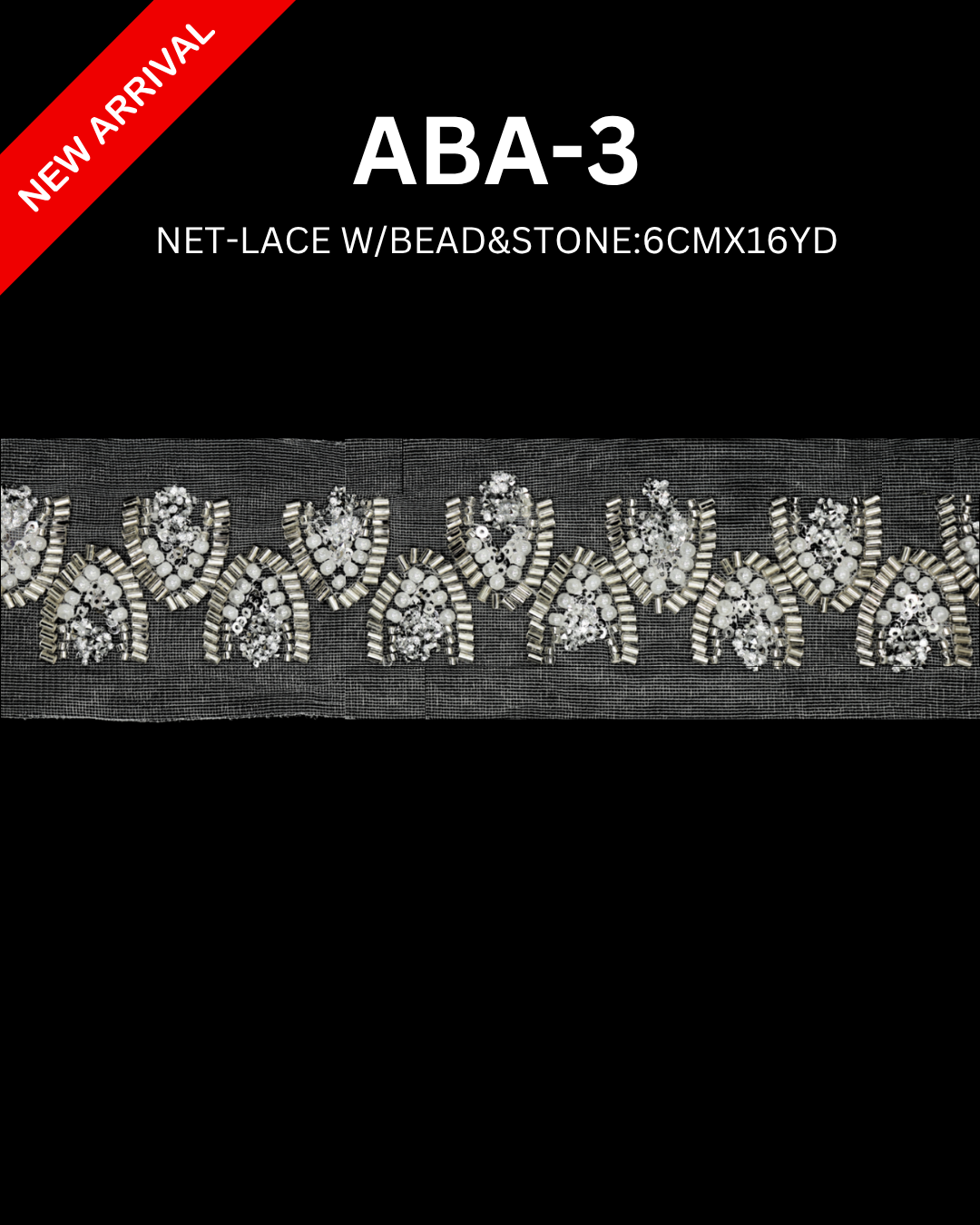 Luxury Beaded Stone Lace Trim 6cmx16 Yards Embellished Design (ABA-3)
