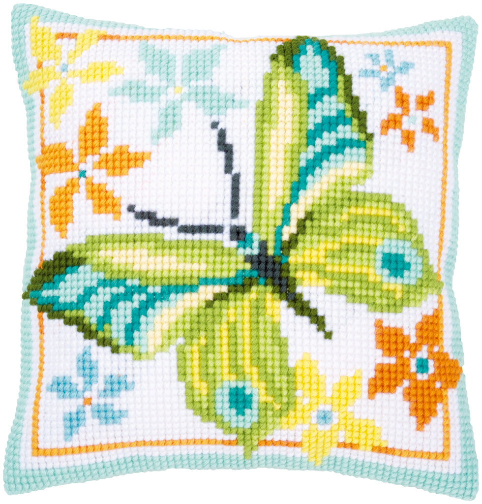 VERVACO CROSS STITCH CUSHION KIT GREEN BUTTERFLY(PN-0163342)
