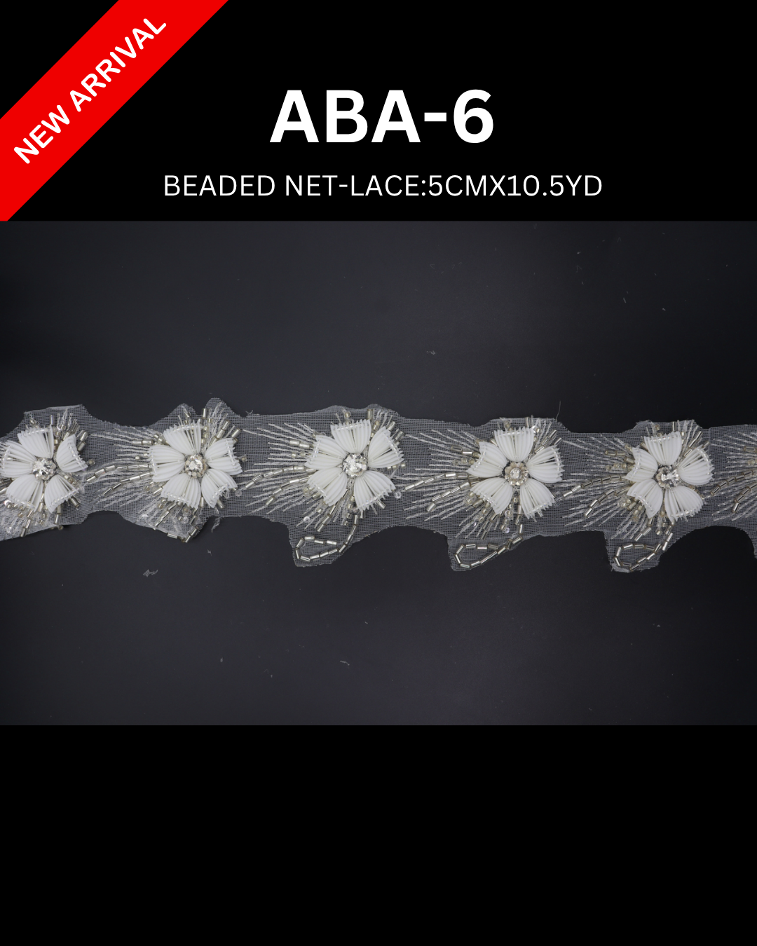 Luxury Beaded Stone Lace Trim – 5cm x 10.5 Yards Floral Embellished Design (ABA-6)