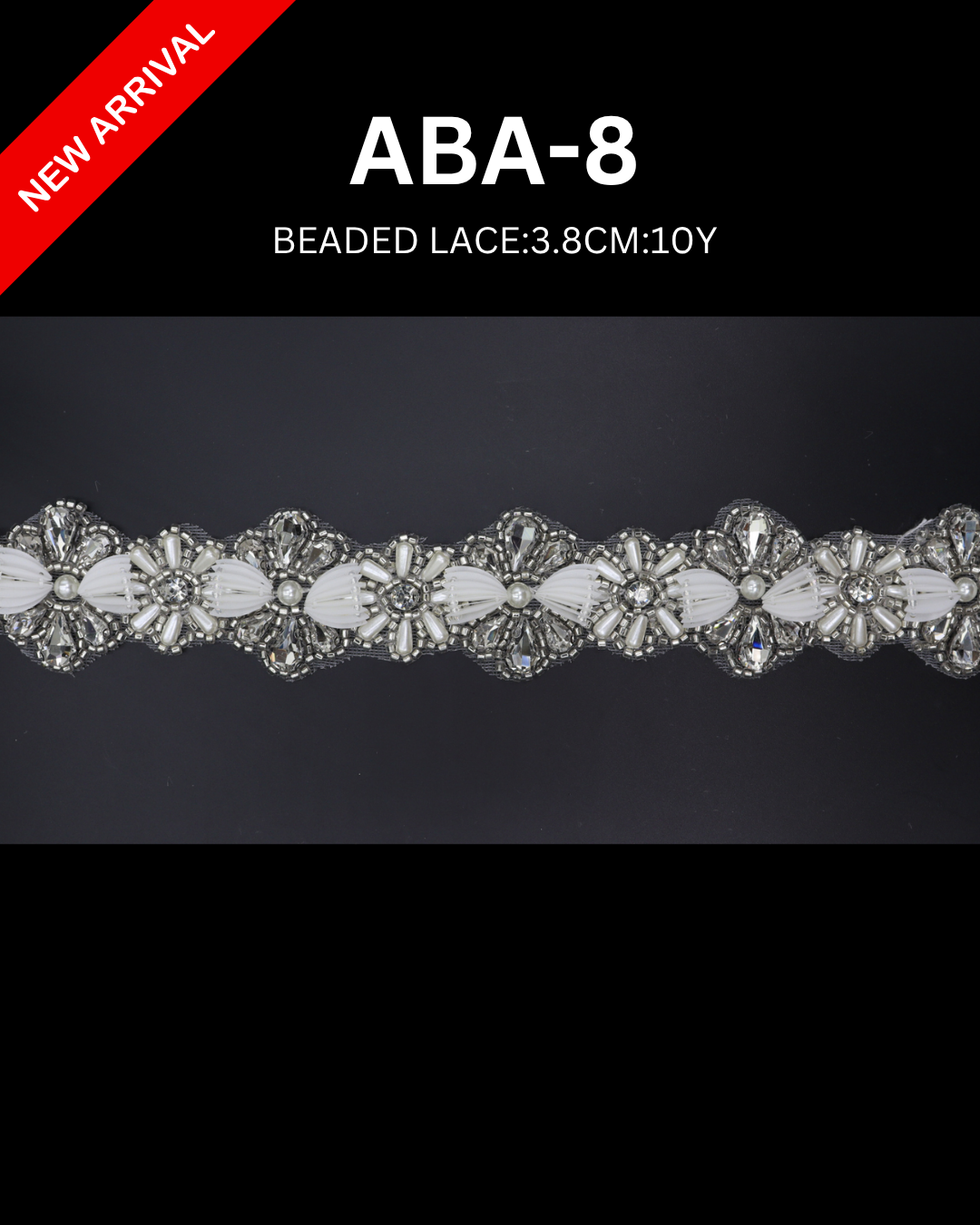 Luxury Beaded Stone Lace Trim 3.8cm x 10 Yards | Floral Crystal Design ABA-8