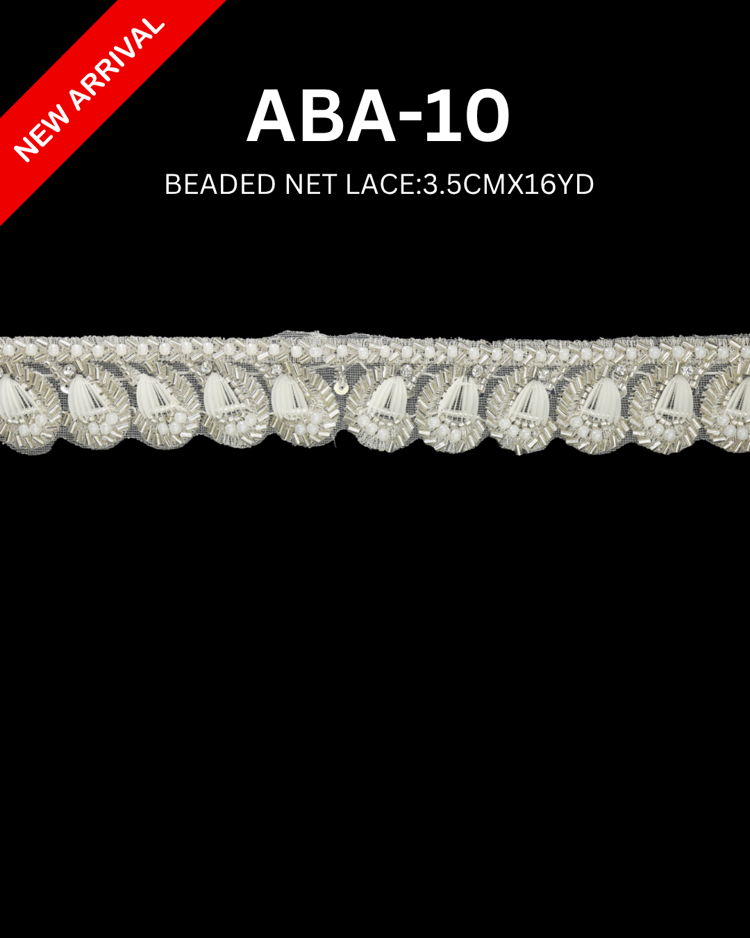 Luxury Beaded Lace Trim 3.5cm x 16 Yards | Scalloped Floral Design – ABA-10