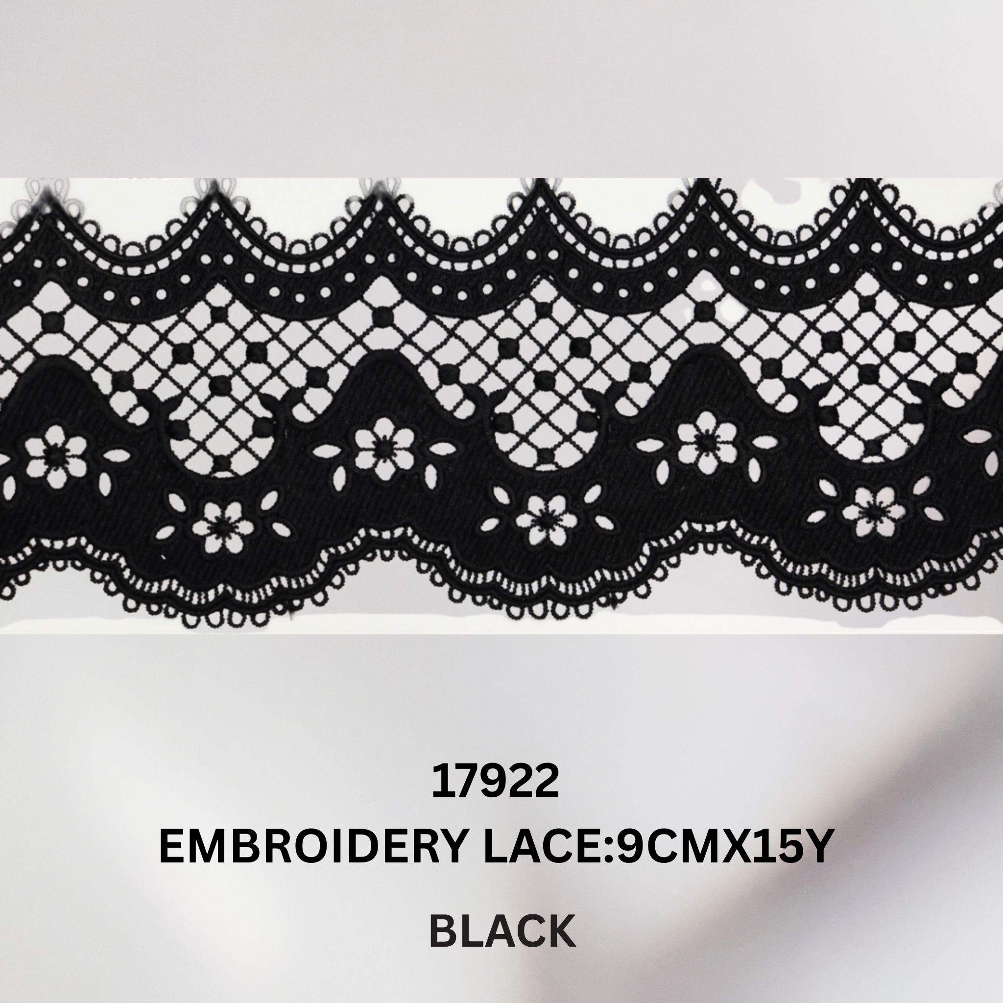 Elegant Floral Scalloped Embroidery Lace Trim - 9cmx15 Yards (17922)