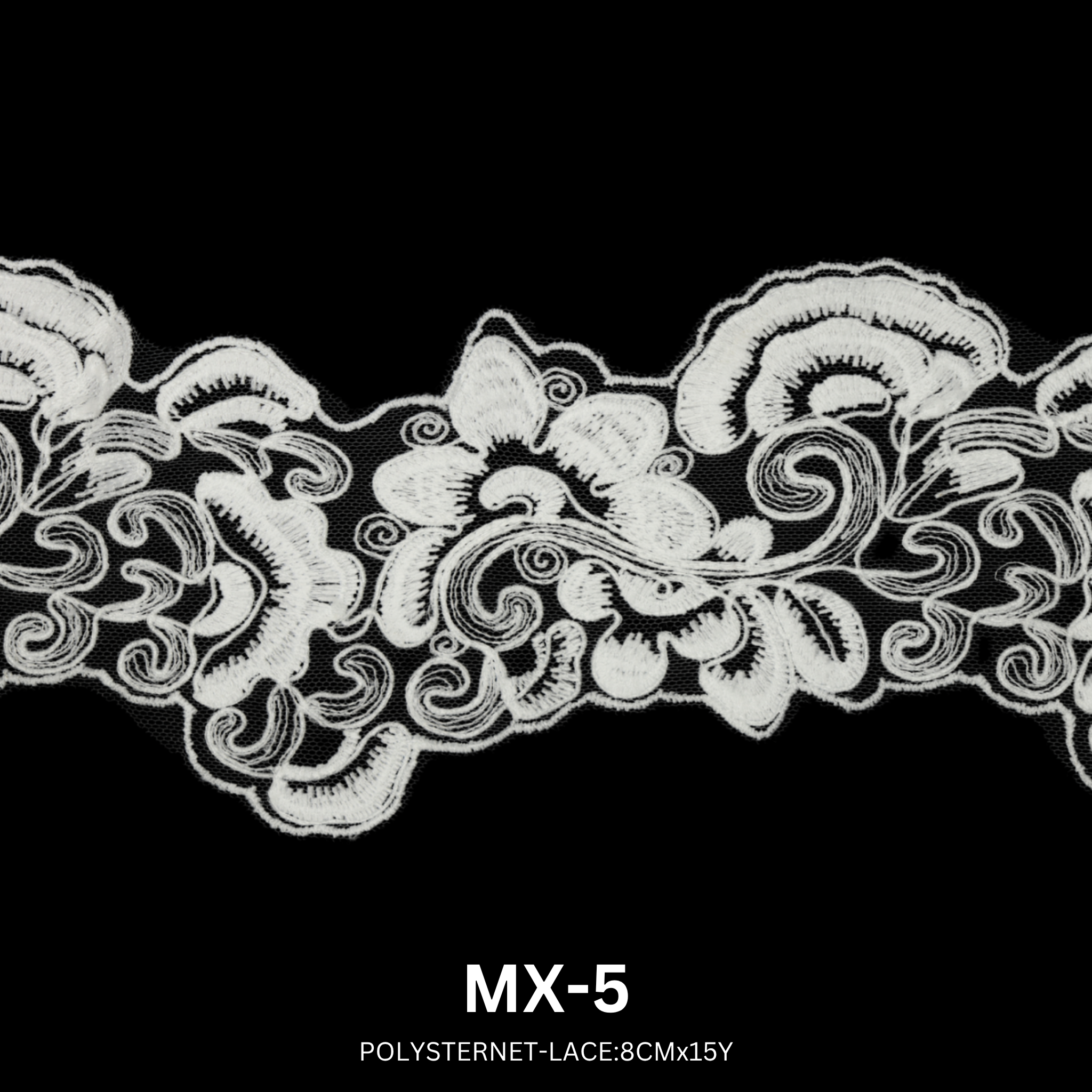 Luxury Polyester Net Lace Trim 8cm x 15 Yards | Elegant Floral Embroidery Design – MX-5