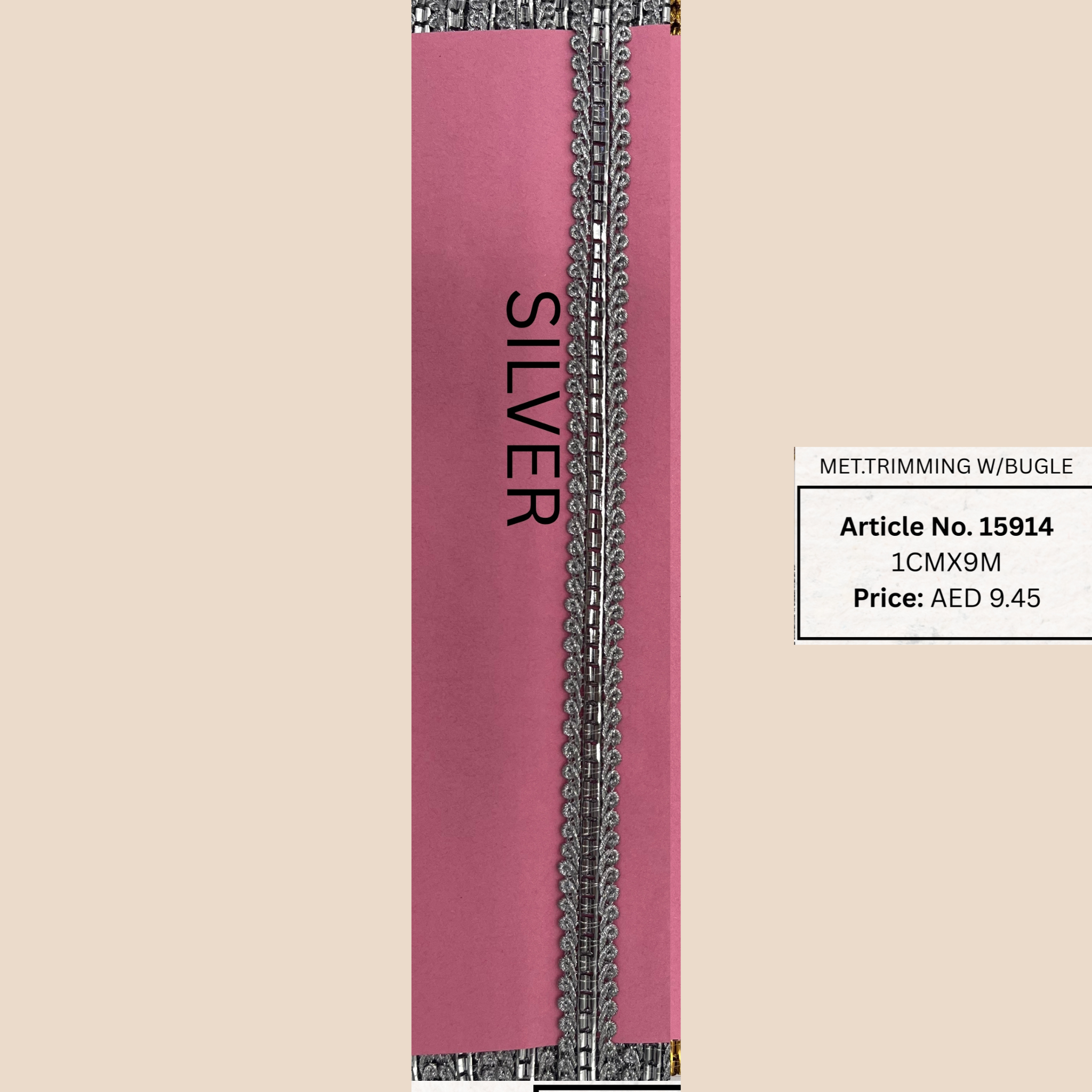 Metallic Lace Trim with Bugle – 1CM x 9M (15194)