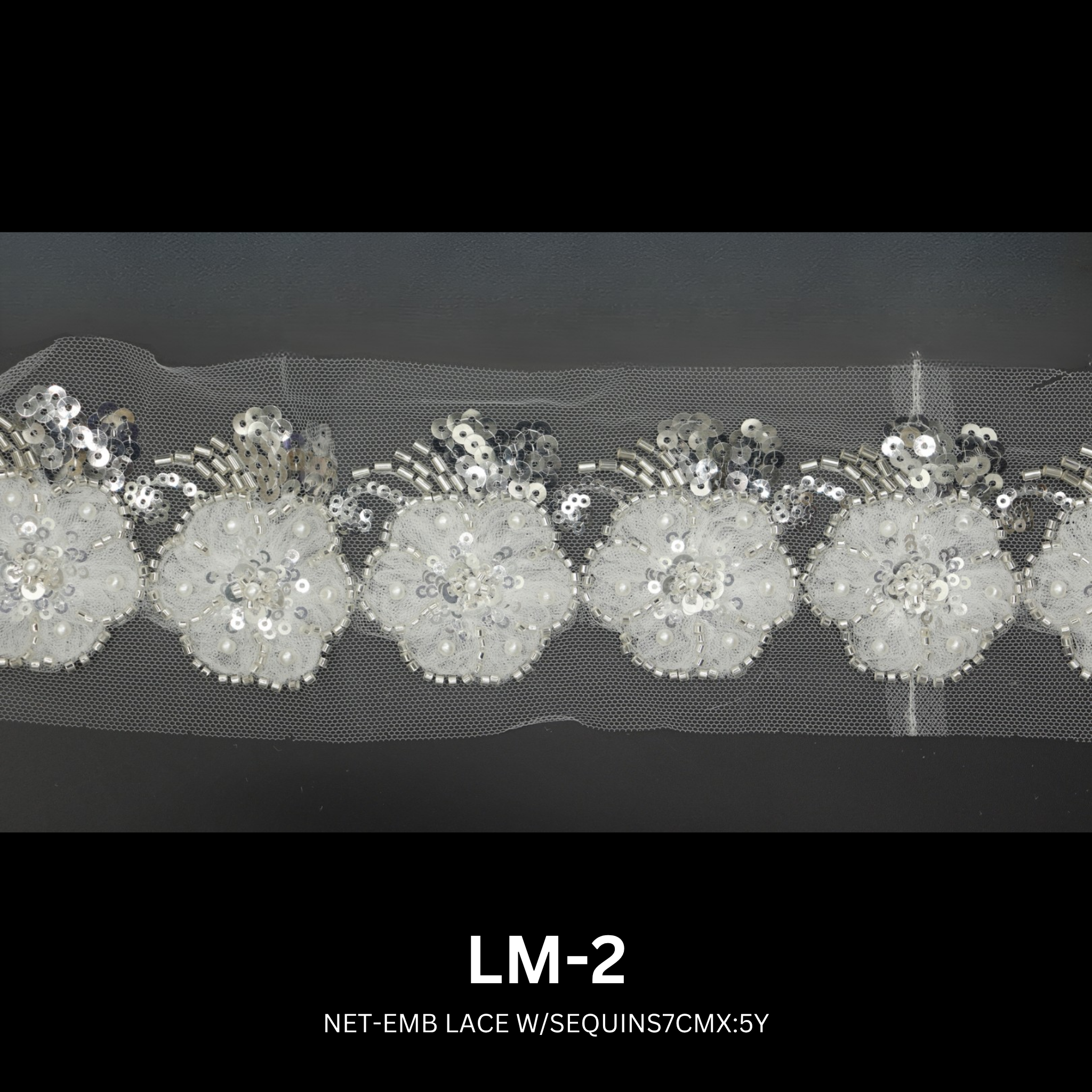 Luxury Beaded Net Lace Trim 7cm x 5 Yards | Floral Sequin Design – LM-2