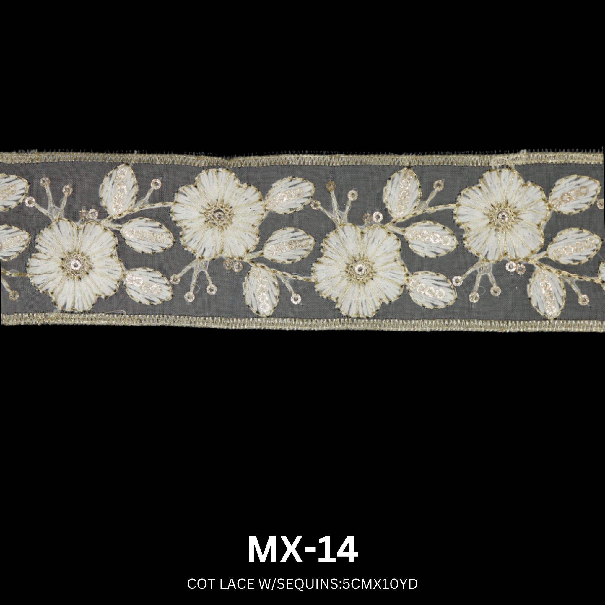 MX-14 Cotton Lace with Sequins Trim – 5CM x 10Y