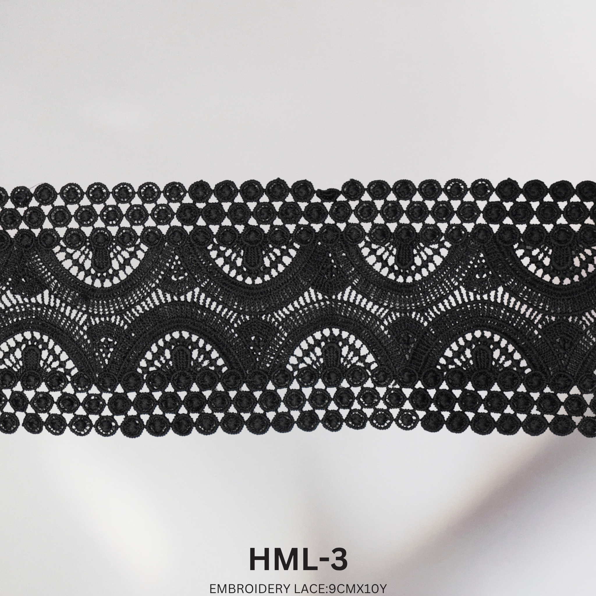 Luxury Embroidered Lace Trim 9cm x 10 Yards | Geometric Scalloped Design – HML-3
