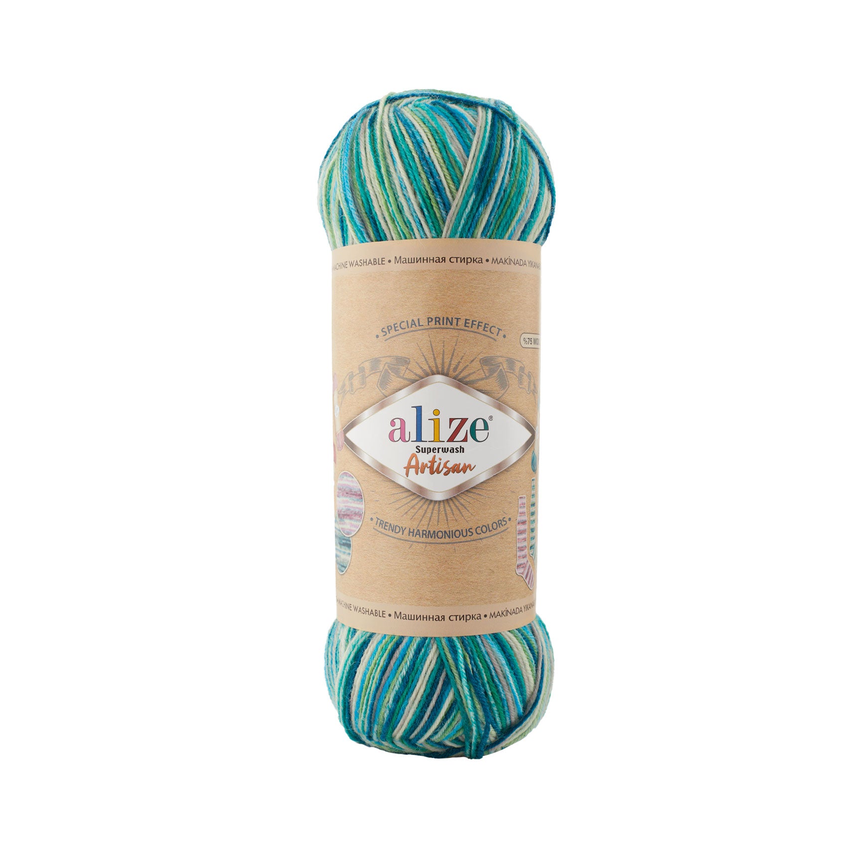 SW WOOL/POLY YARN:100Gx5(500GR) (ALIZE/S.WASH ARTISAN)