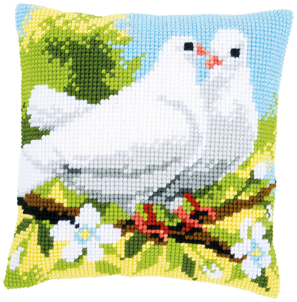 VERVACO CROSS STITCH CUSHION KIT WHITE PIGEONS (PN-0158106)