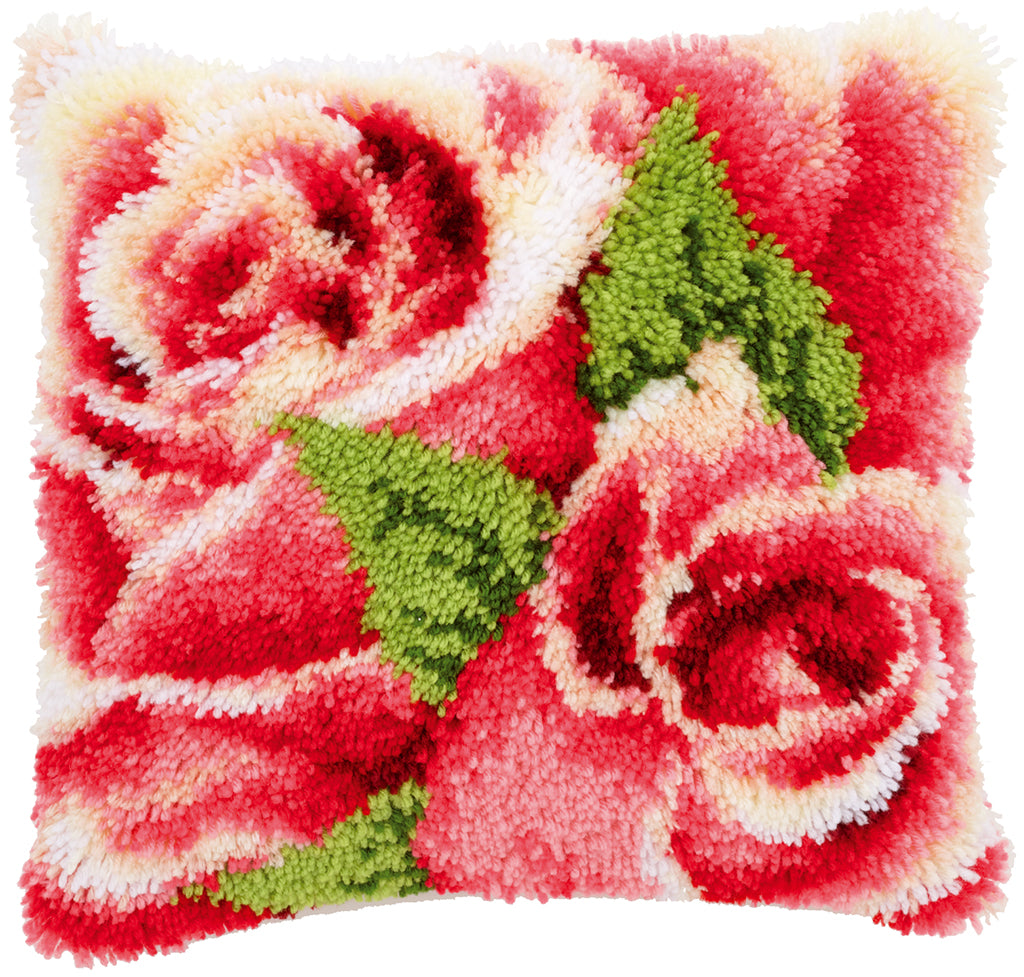 VERVACO LATCH HOOK CUSHION – PINK ROSE & ROSEBUD (PN-0146445)