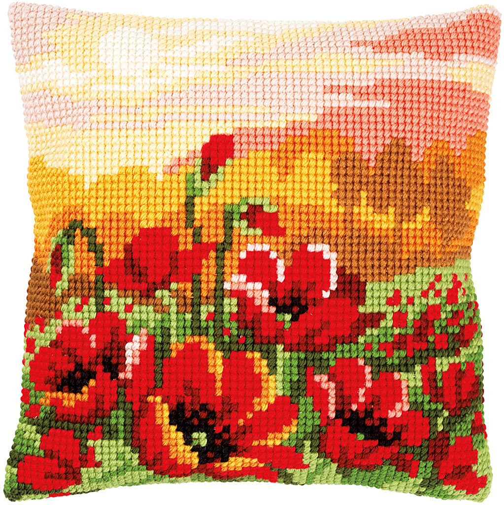 VERVACO CROSS STITCH CUSHION KIT POPPY MEADOW (PN-0157583)