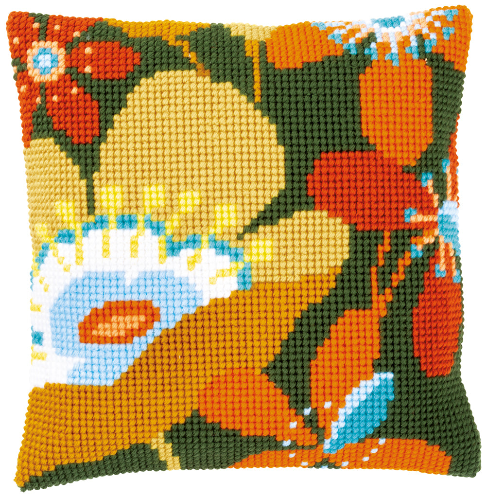 VERVACO CROSS STITCH CUSHION KIT RETRO FLOWERS (PN-0156666)