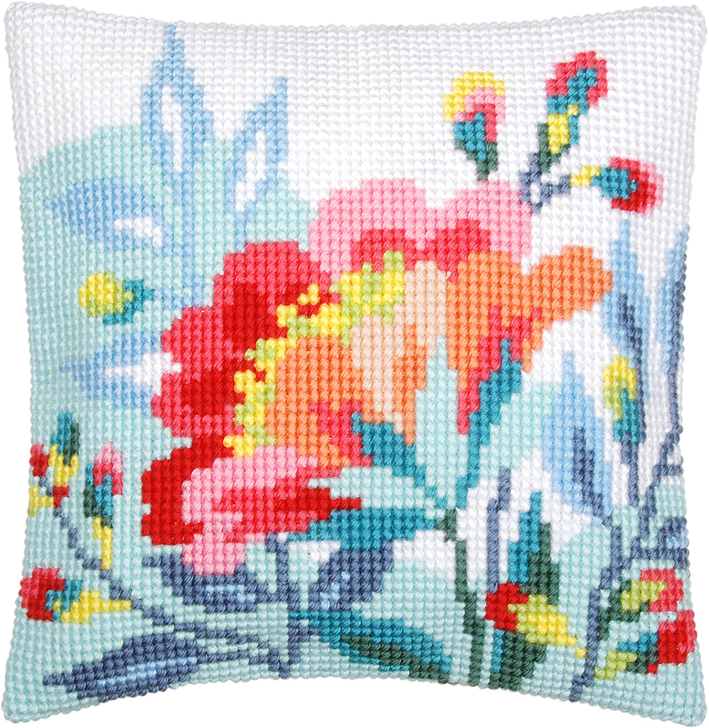 VERVACO CROSS STITCH CUSHION KIT BRIGHT FLOWERS (PN-0156953)