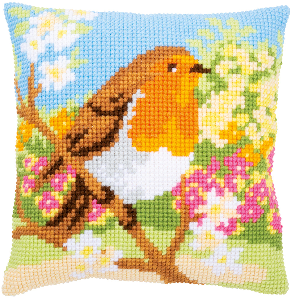 VERVACO CROSS STITCH CUSHION KIT ROBIN IN THE GARDEN (PN-0164299)