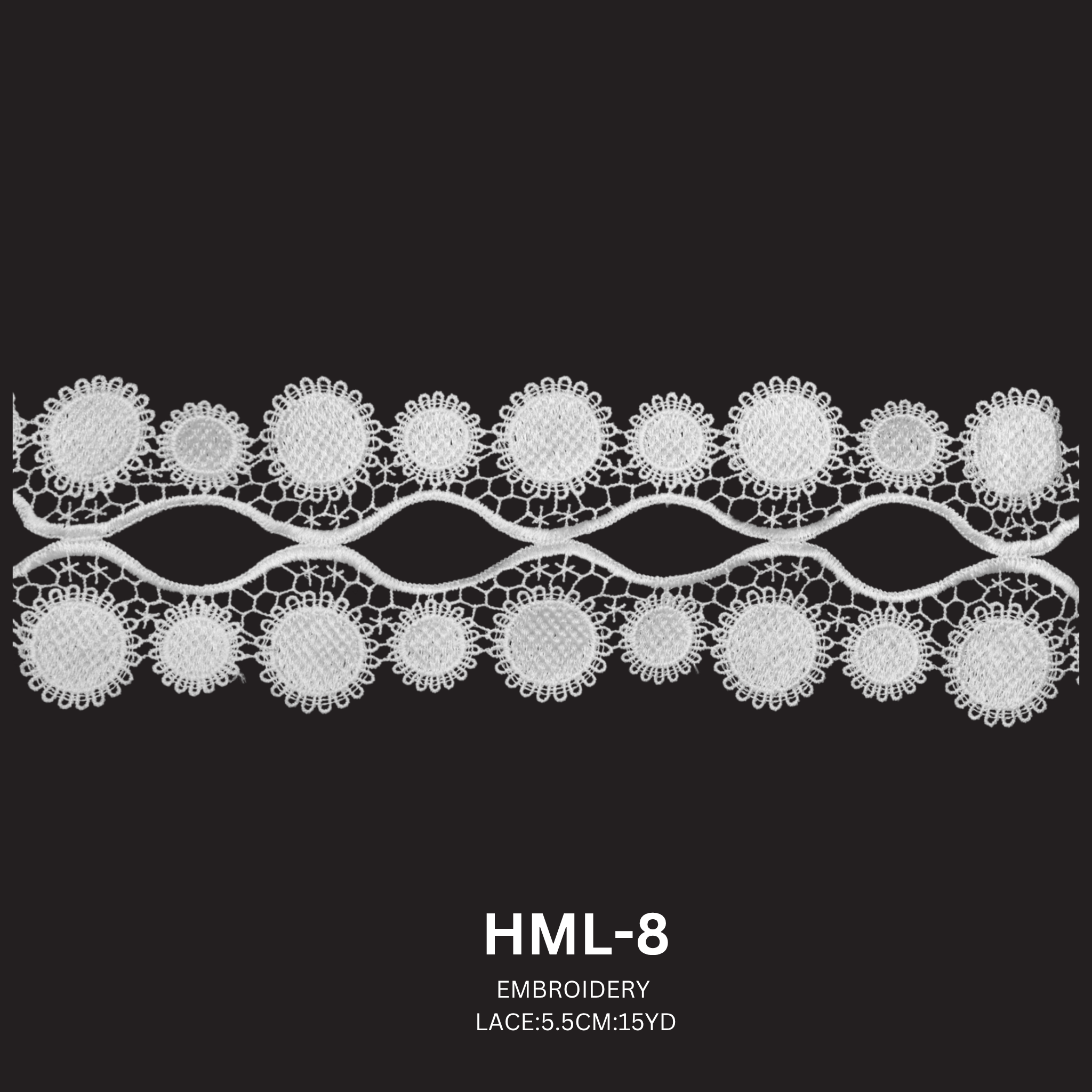 Luxury Embroidered Lace Trim 5.5cm x 15 Yards | Circular Wave Design – HML-8