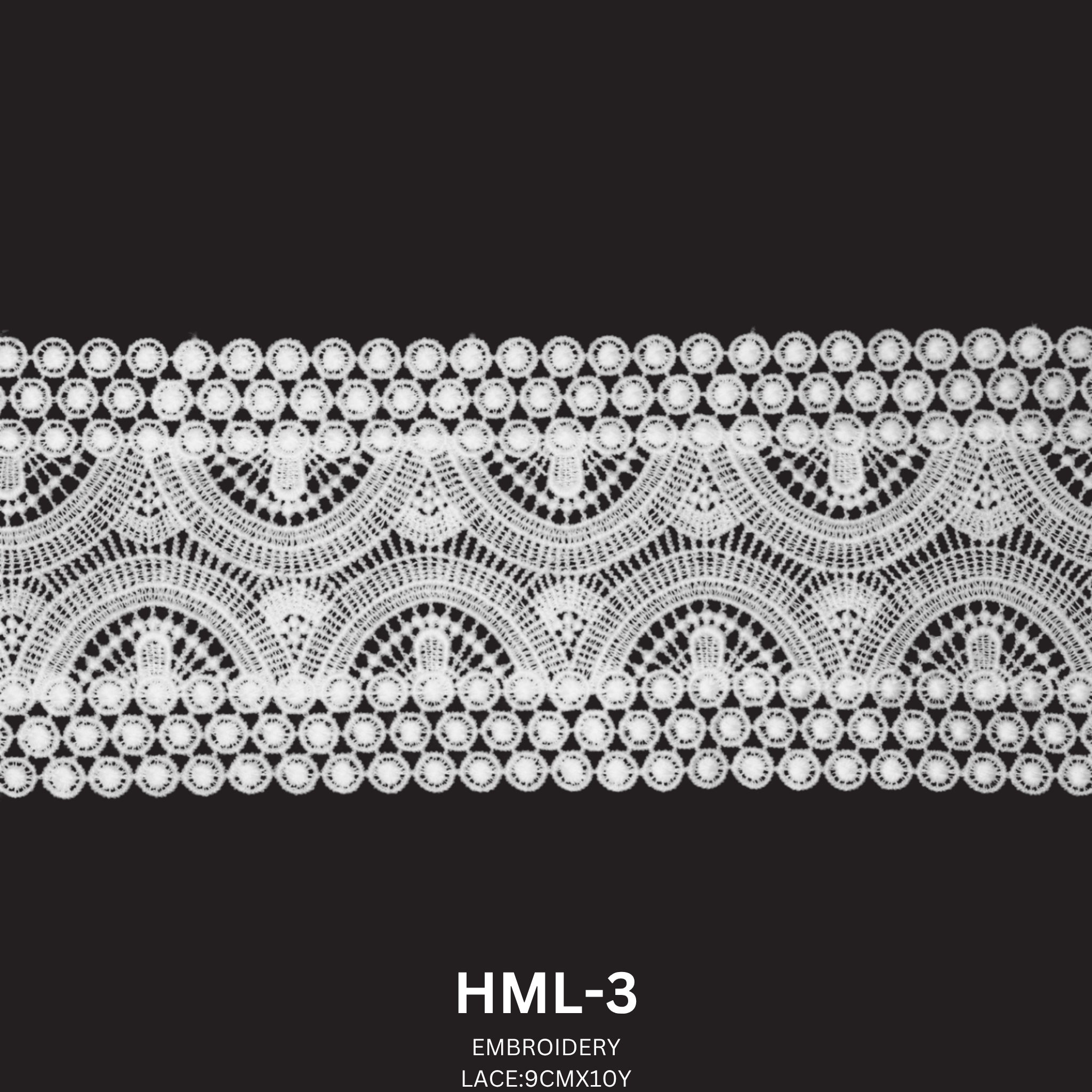 Luxury Embroidered Lace Trim 9cm x 10 Yards | Geometric Scalloped Design – HML-3