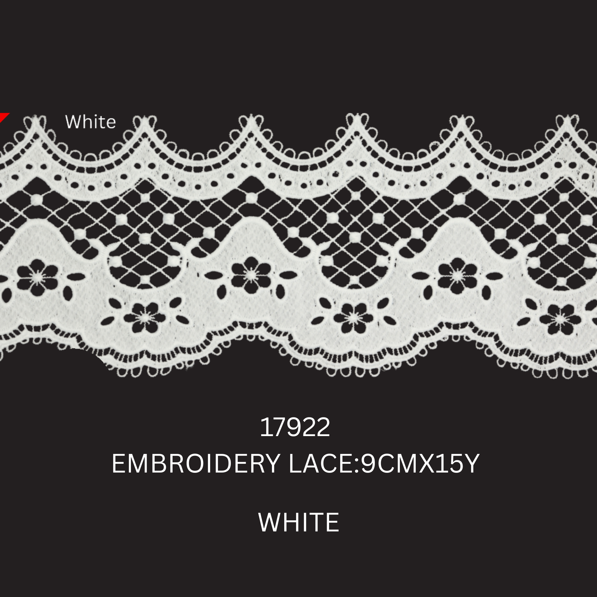 Elegant Floral Scalloped Embroidery Lace Trim - 9cmx15 Yards (17922)