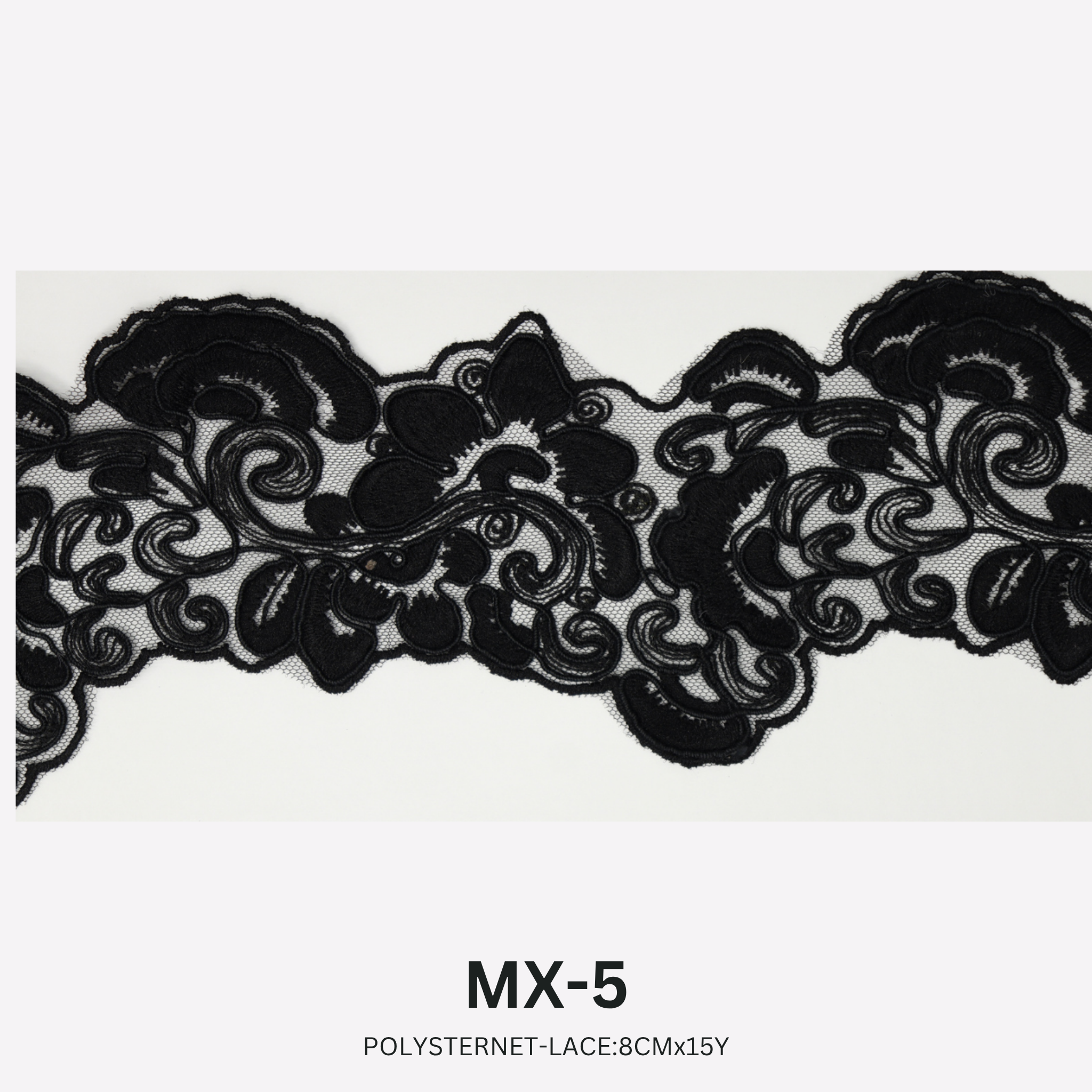 Luxury Polyester Net Lace Trim 8cm x 15 Yards | Elegant Floral Embroidery Design – MX-5