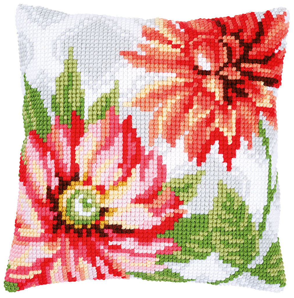 VERVACO CROSS STITCH CUSHION KIT PINK FLOWERS (PN-0170570)