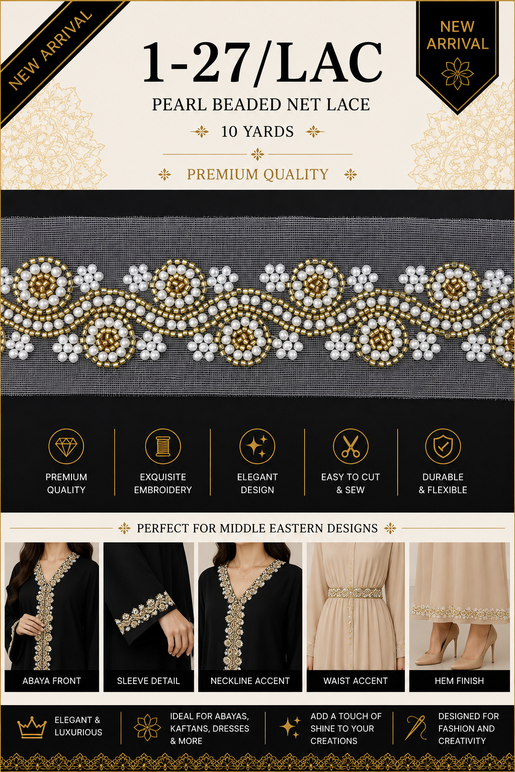 1-27/LAC Pearl Beaded Net Lace Trim