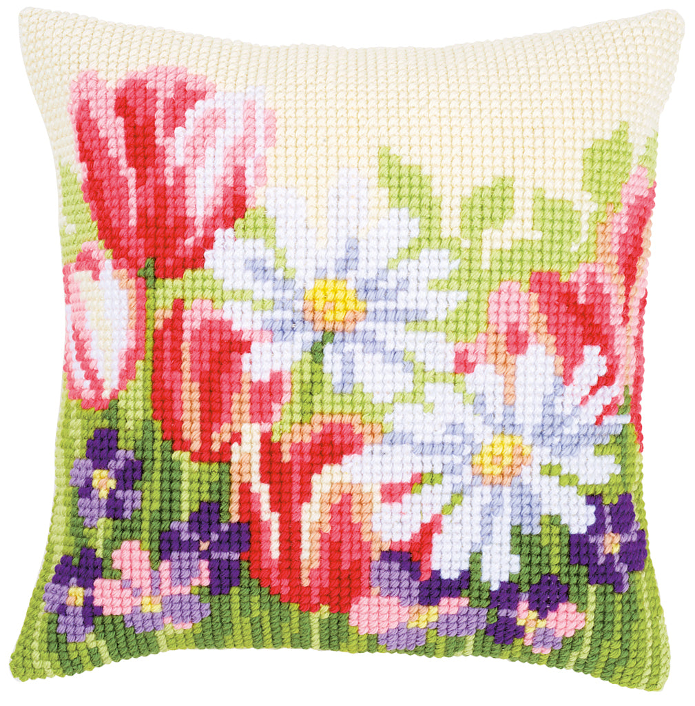 VERVACO CROSS STITCH CUSHION KIT SPRING FLOWERS (PN-0163859)