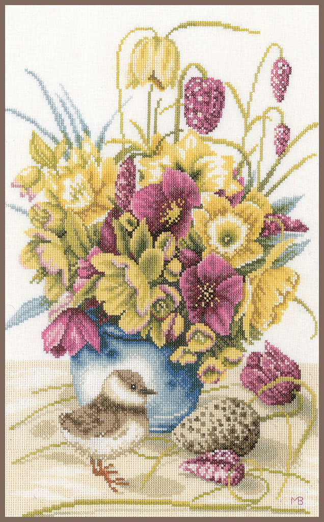 LANARTE COUNTED CROSS STITCH KIT FLOWERS AND LAPWING (PN-0169671)