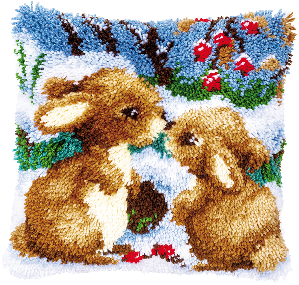 VERVACO LATCH HOOK CUSHION – SNOW RABBITS (PN-0147711)