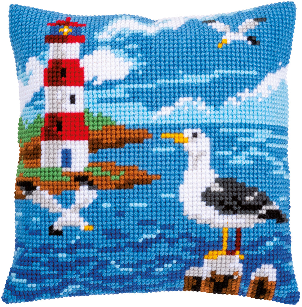 VERVACO CROSS STITCH CUSHION KIT LIGHT HOUSE AND SEAGULLS (PN-0158364)