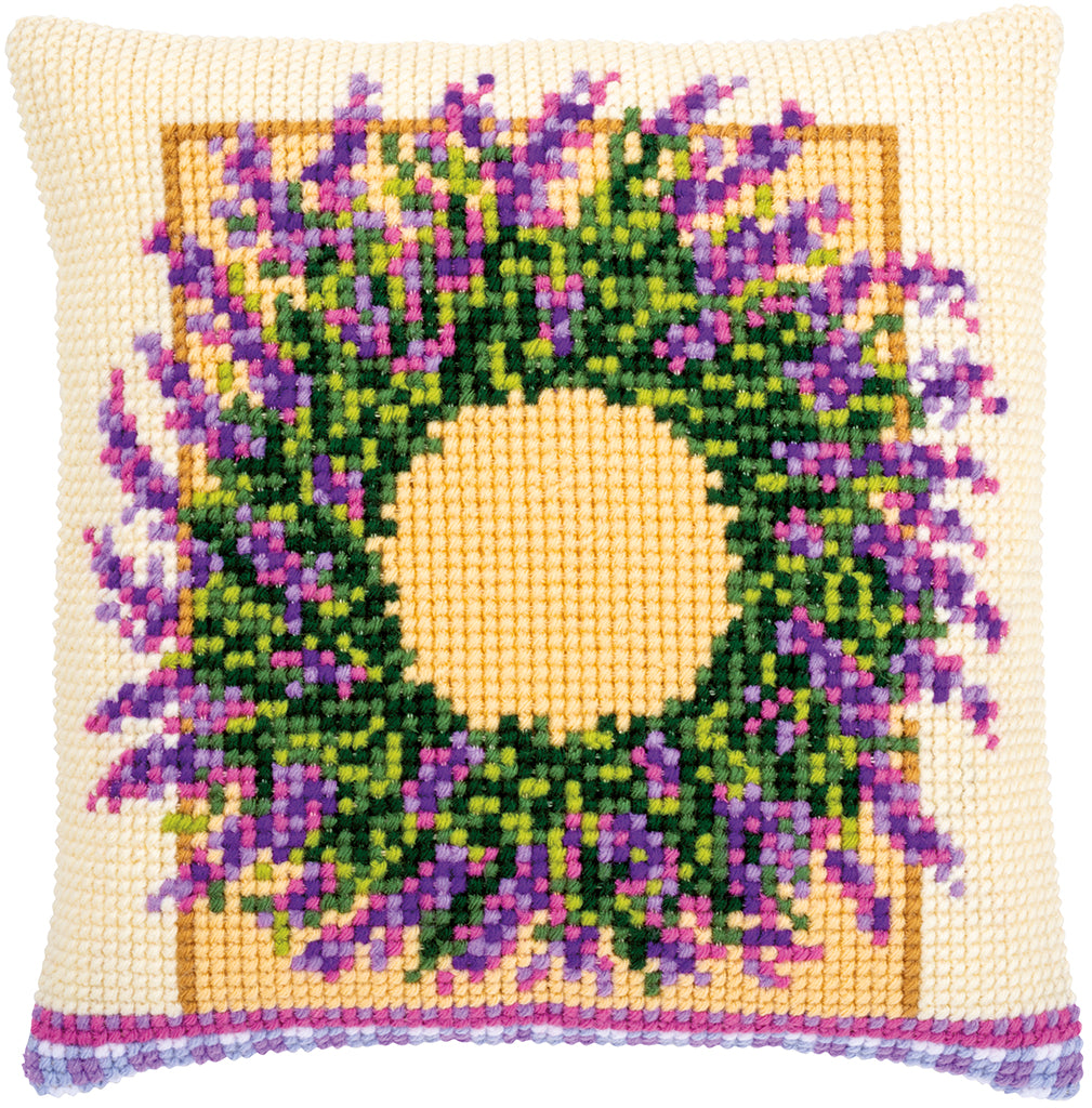 VERVACO CROSS STITCH CUSHION KIT LAVENDER WREATH (PN-0173731)