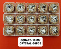 Square Crystal Stones – 18 × 18 mm – Pack of 30 (SQUARE-18X18)