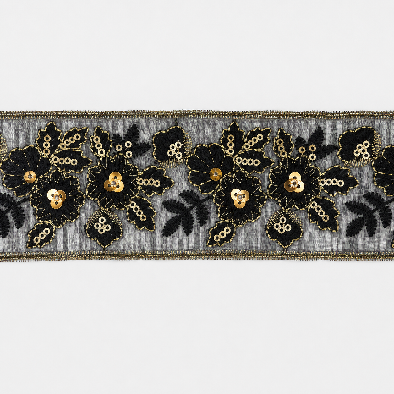 MX-15 Premium Cotton Lace with Sequins Trim 5.5CM x 10Y for Abayas, Kaftans &amp; Dresses