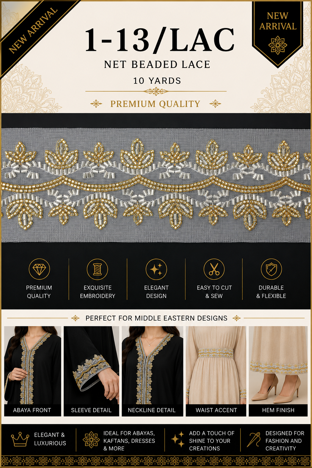 1-13/LAC Premium Net Beaded Lace Trim