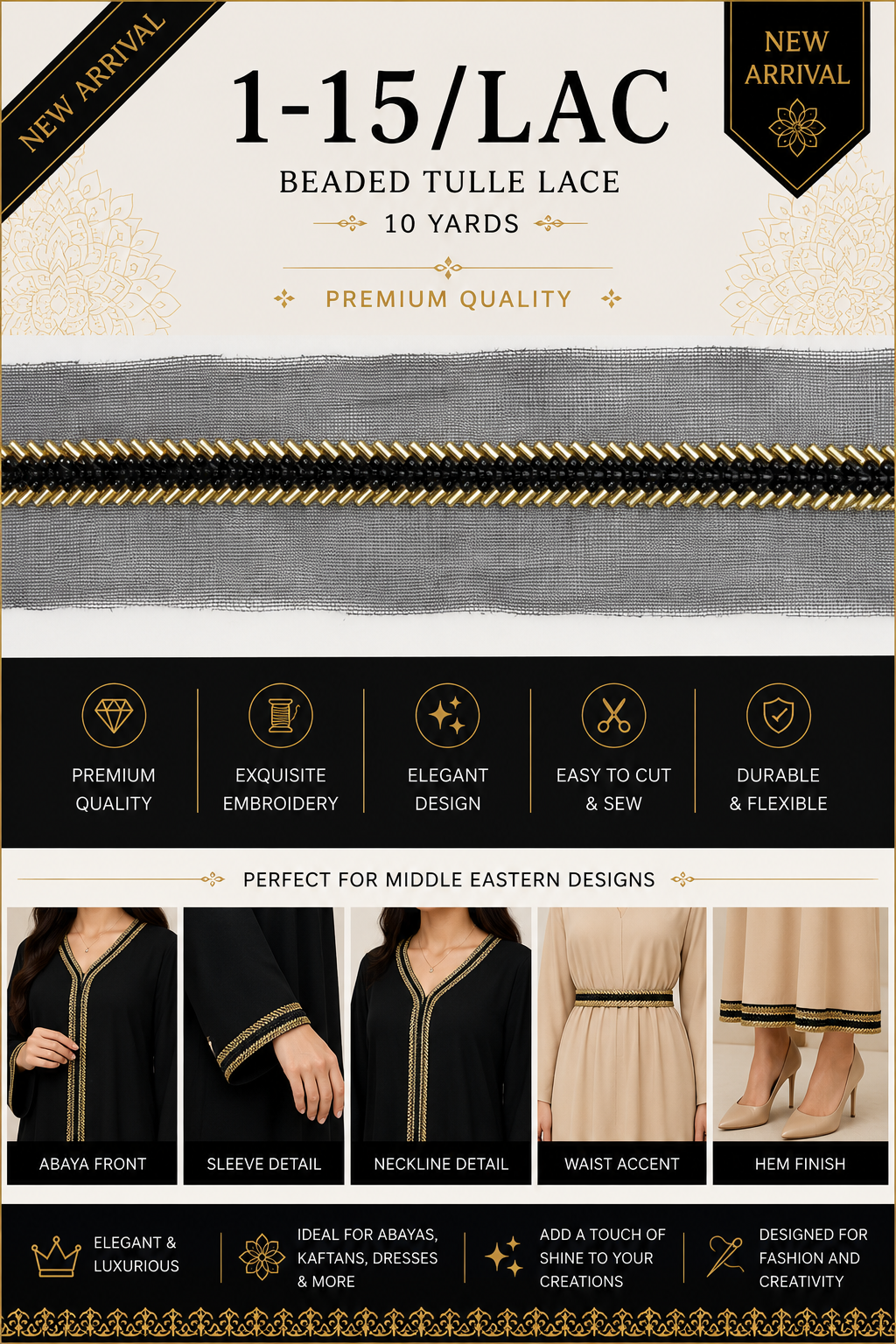 1-15/LAC Premium Beaded Tulle Lace Trim