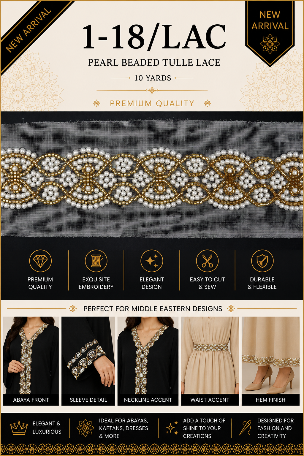 1-18/LAC Premium Pearl Beaded Tulle Lace Trim