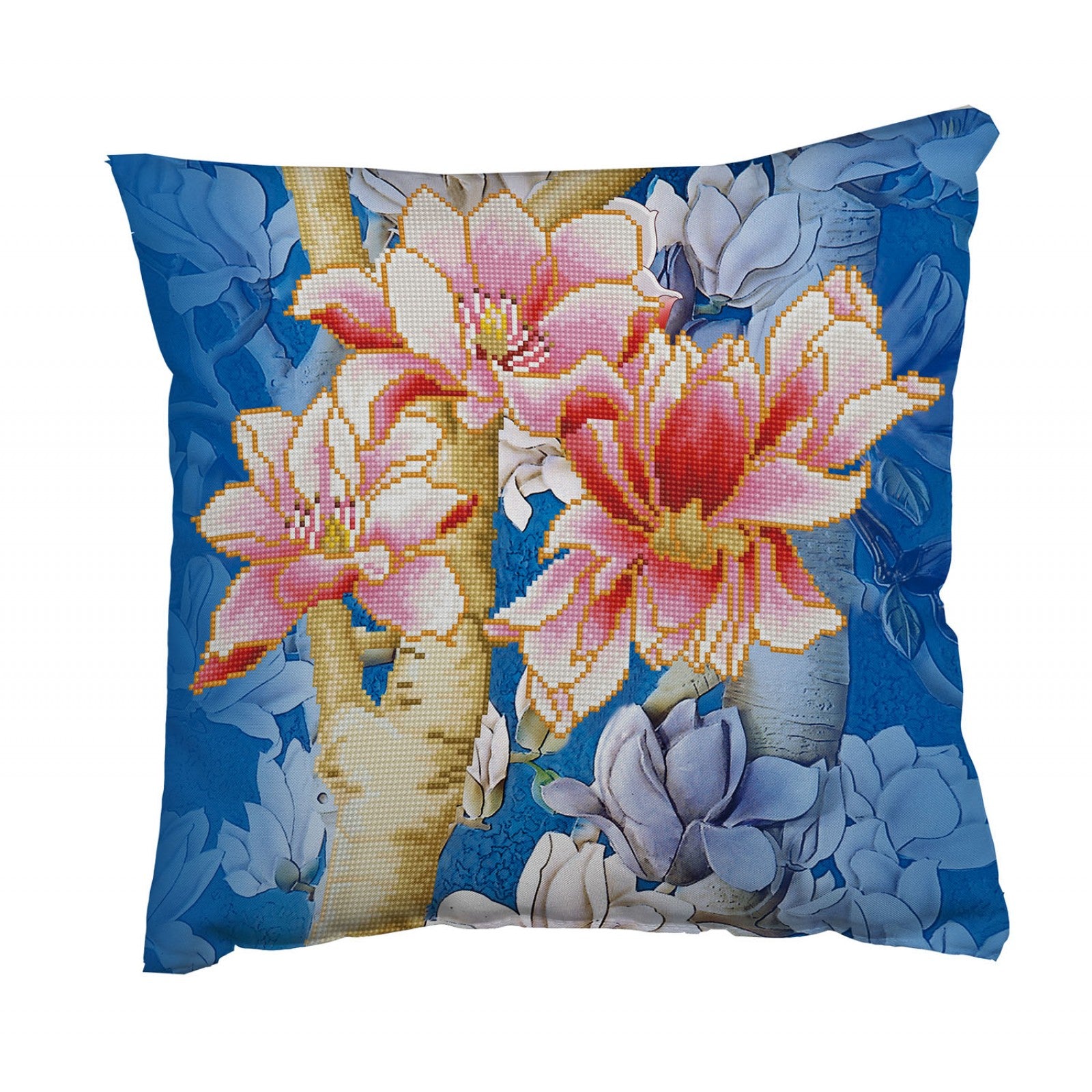 DD PILLOW- MAGNOLIAS ON BLUE 17.7 x 17.7 in(DD16.013)