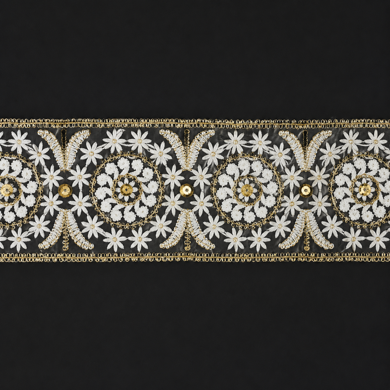 MX-15/1 Floral Cotton Lace Trim with Gold Sequins – 5.5CM