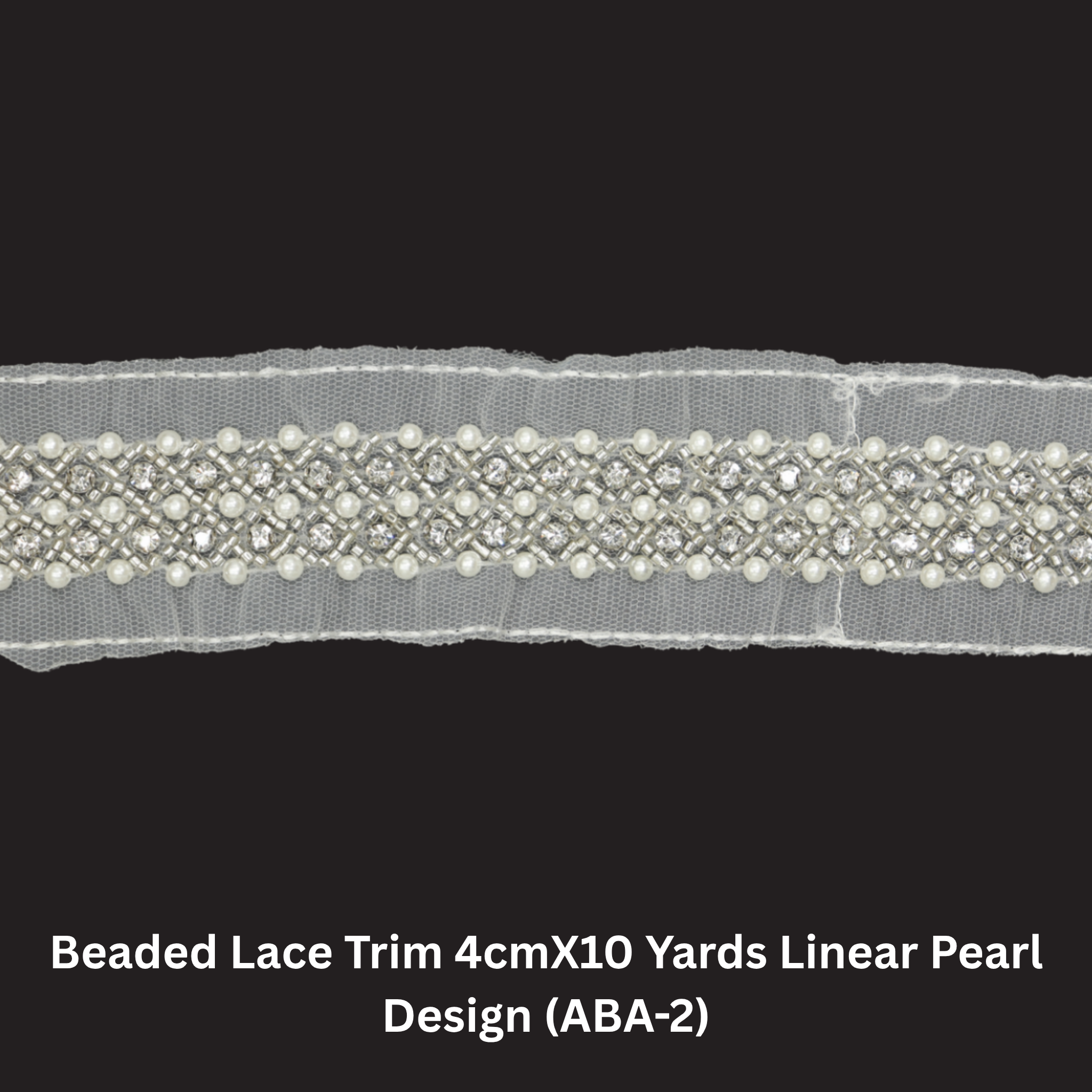 Beaded Lace Trim 4cmX10 Yards Linear Pearl Design (ABA-2)