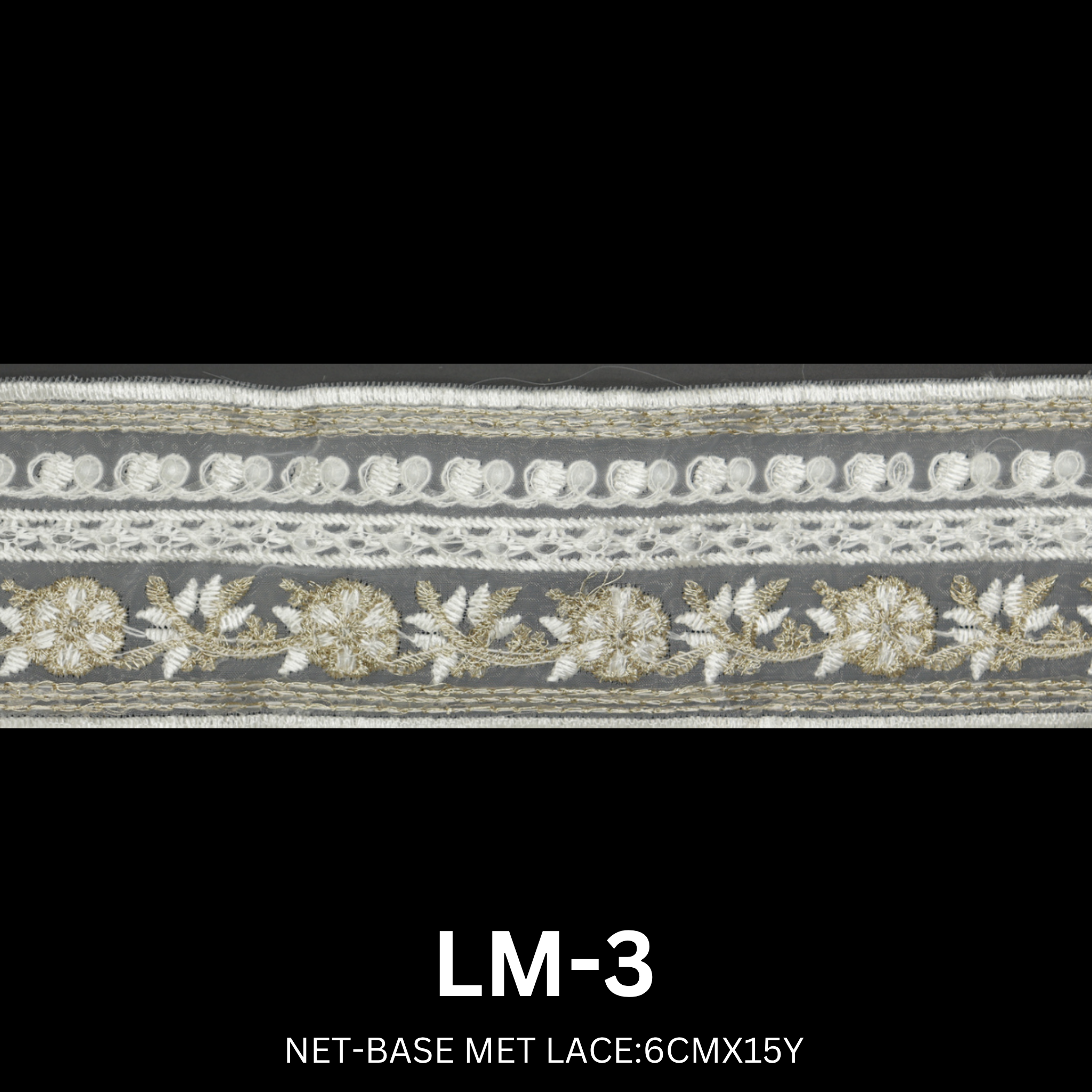 Luxury Net Base Metallic Lace Trim 6cm x 15 Yards | Floral Embroidery Design – LM-3