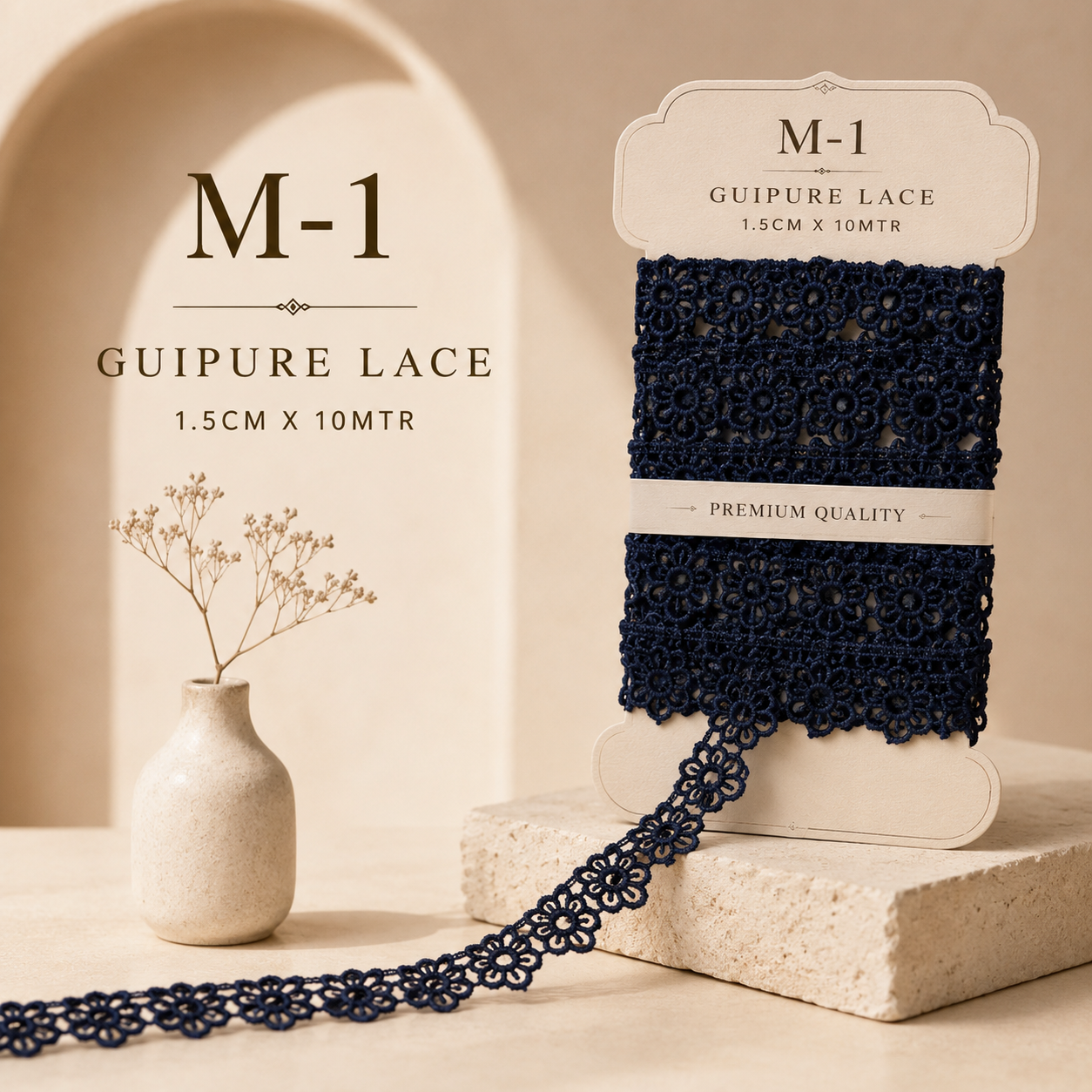 Floral Guipure Lace Trim – 1.5CM x 10M (M-1)