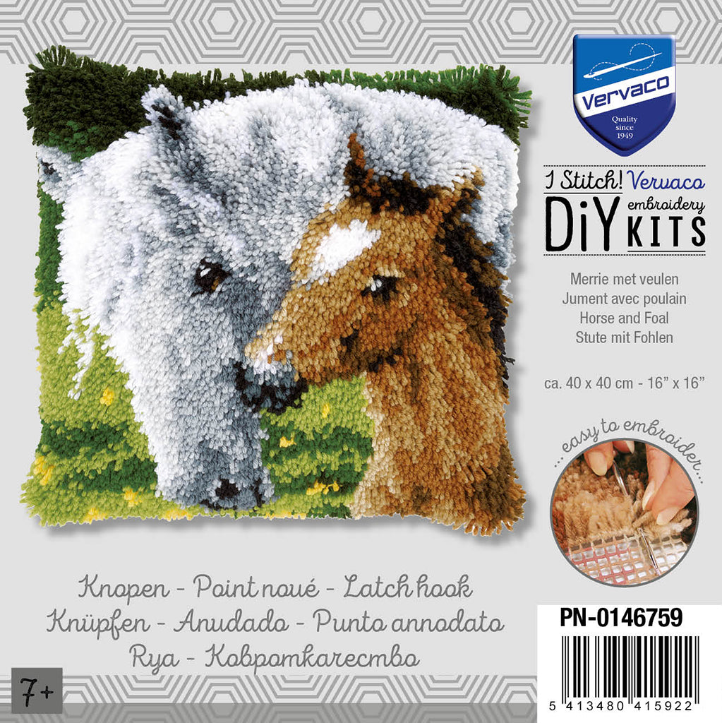 VERVACO LATCH HOOK CUSHION – HORSE & FOAL (PN-0146759)