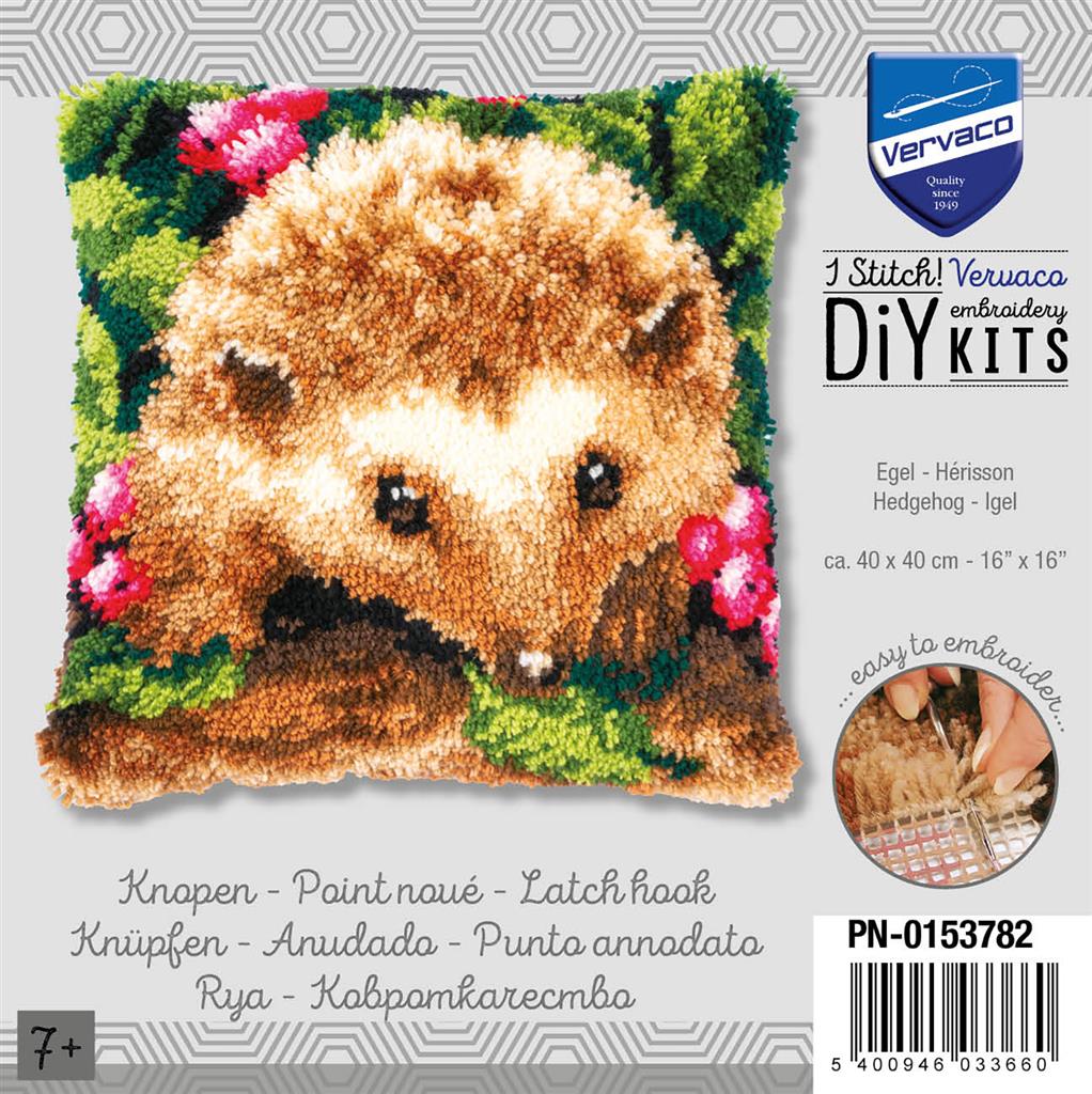 VERVACO LATCH HOOK CUSHION – HEDGEHOG (PN-0153782)