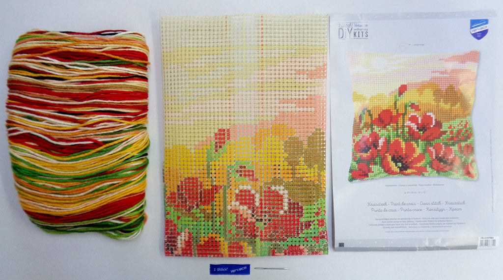 VERVACO CROSS STITCH CUSHION KIT POPPY MEADOW (PN-0157583)