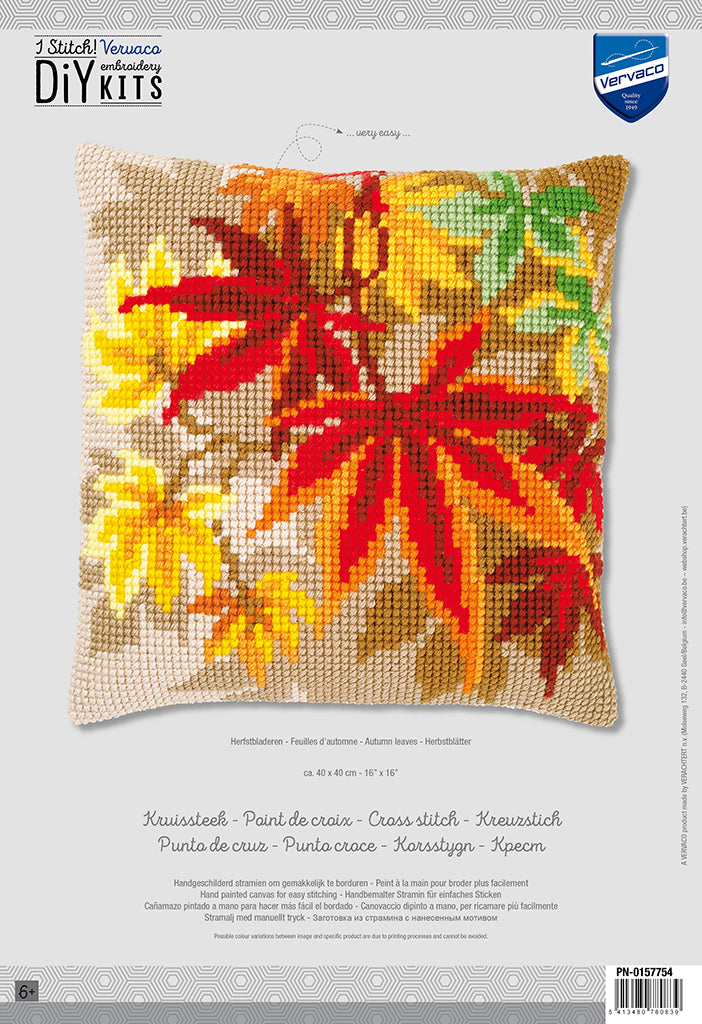 VERVACO CROSS STITCH CUSHION KIT AUTUMN LEAVES (PN-0157754)