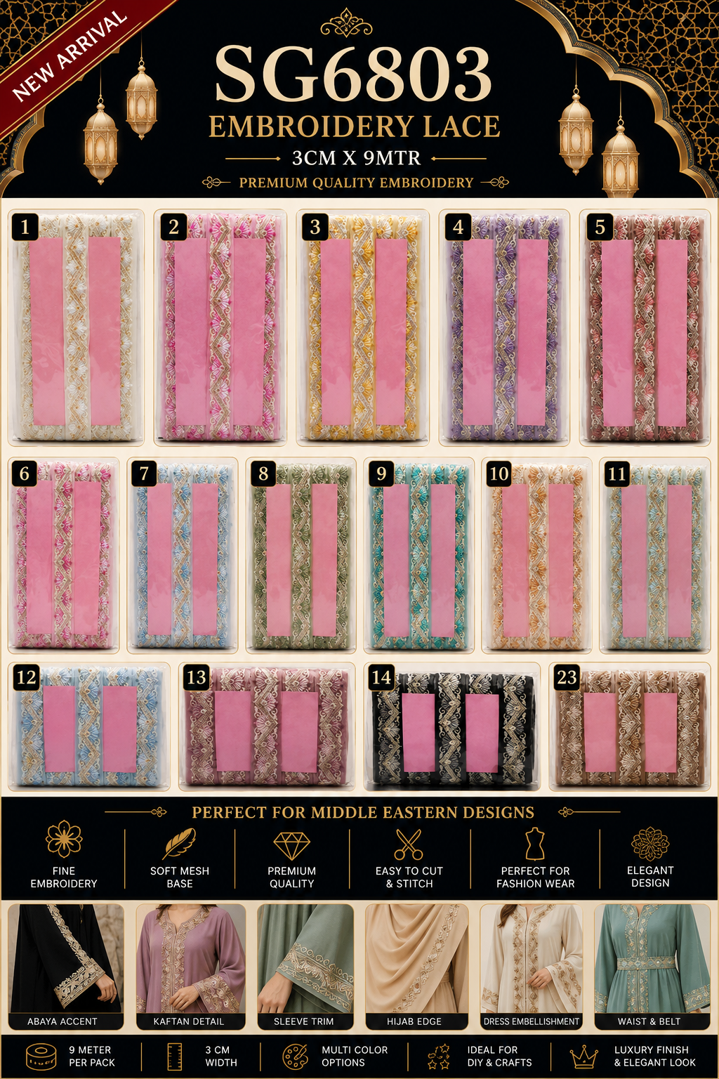 Premium Embroidery Lace Trim – 3CM x 9M SG 6803 (SG6803)